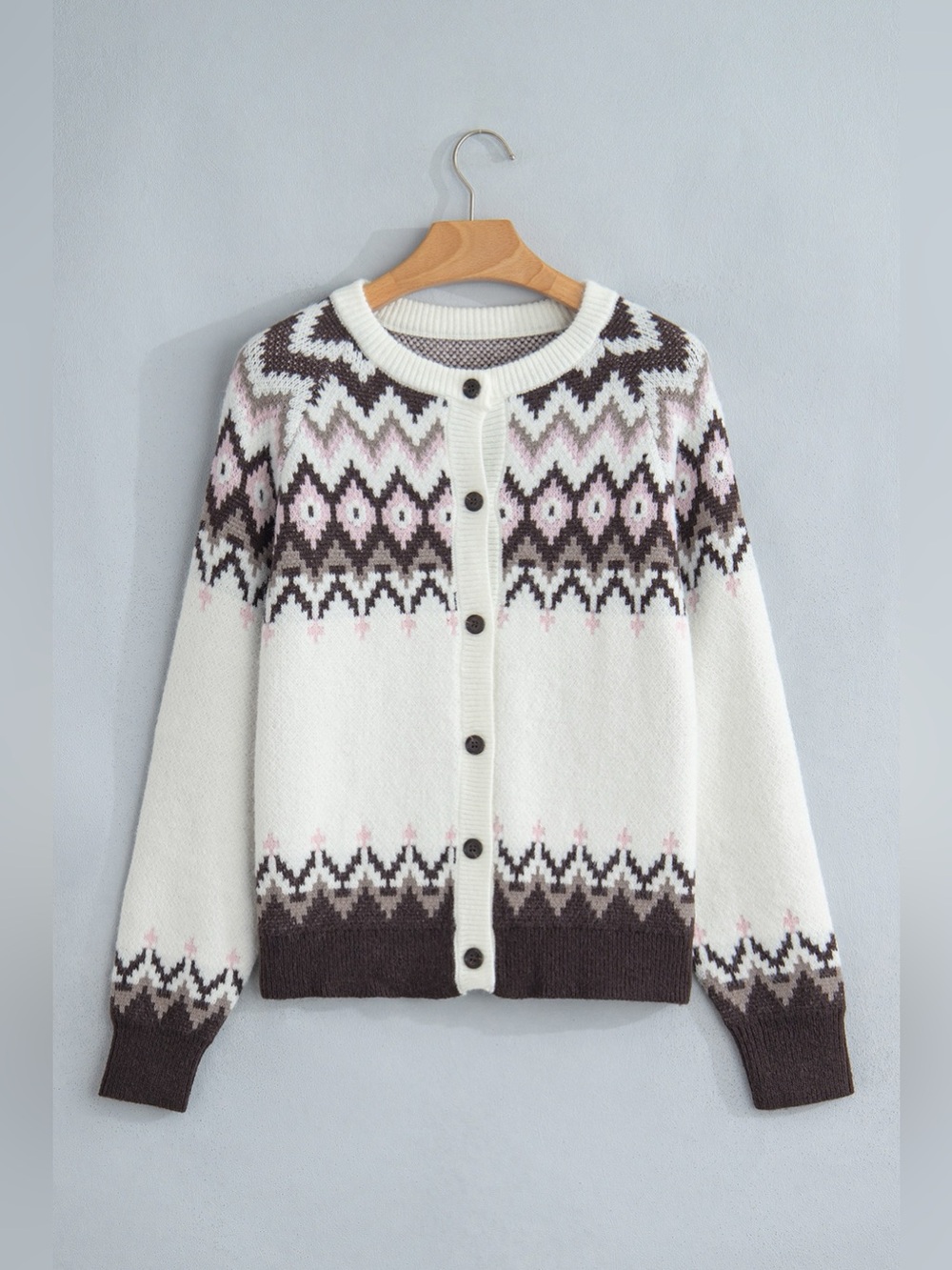 Geometric Pattern Brushed Knit Button Cardigan - Picture 7 of 14